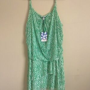 Diane Von Furstenberg  Mesh Sea Twig Green Mini Dress Size 3X NWT